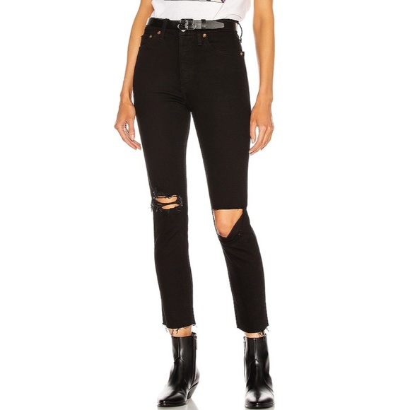 REDONE 90’s High Rise Ankle Cropped Black Jeans - Picture 1 of 14